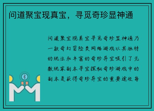问道聚宝现真宝，寻觅奇珍显神通